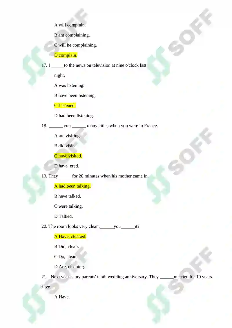 Verb Tenses Practice Questions 4