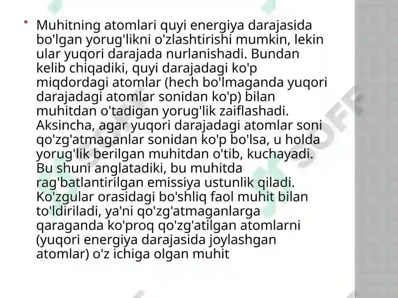 Lazerlarning nurining asosiy xususiyatlari 4