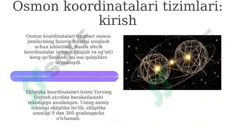 Umumiy va haqiqiy osmon sistemasi koordinatalari orasidagi bog'liqlik 4