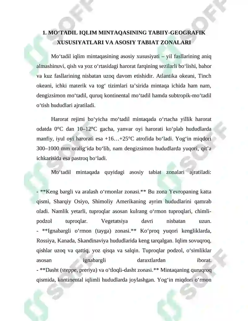 Mo‘tadil iqlim mintaqasi tabiat zonalarida tirik organizmlarning tarqalishi va yashash sharoitlari 4