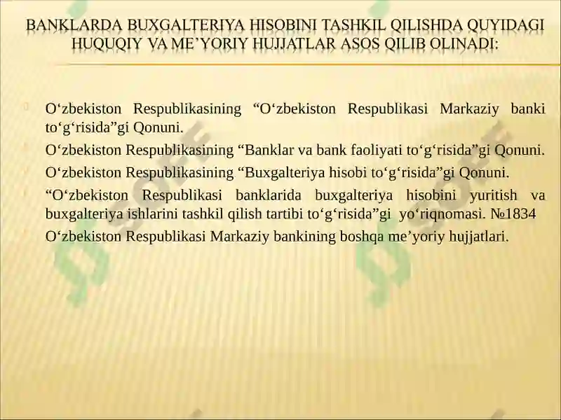 BANKLARDA BUXGALTERIYA HISOBINI TASHKIL QILINISHI 4