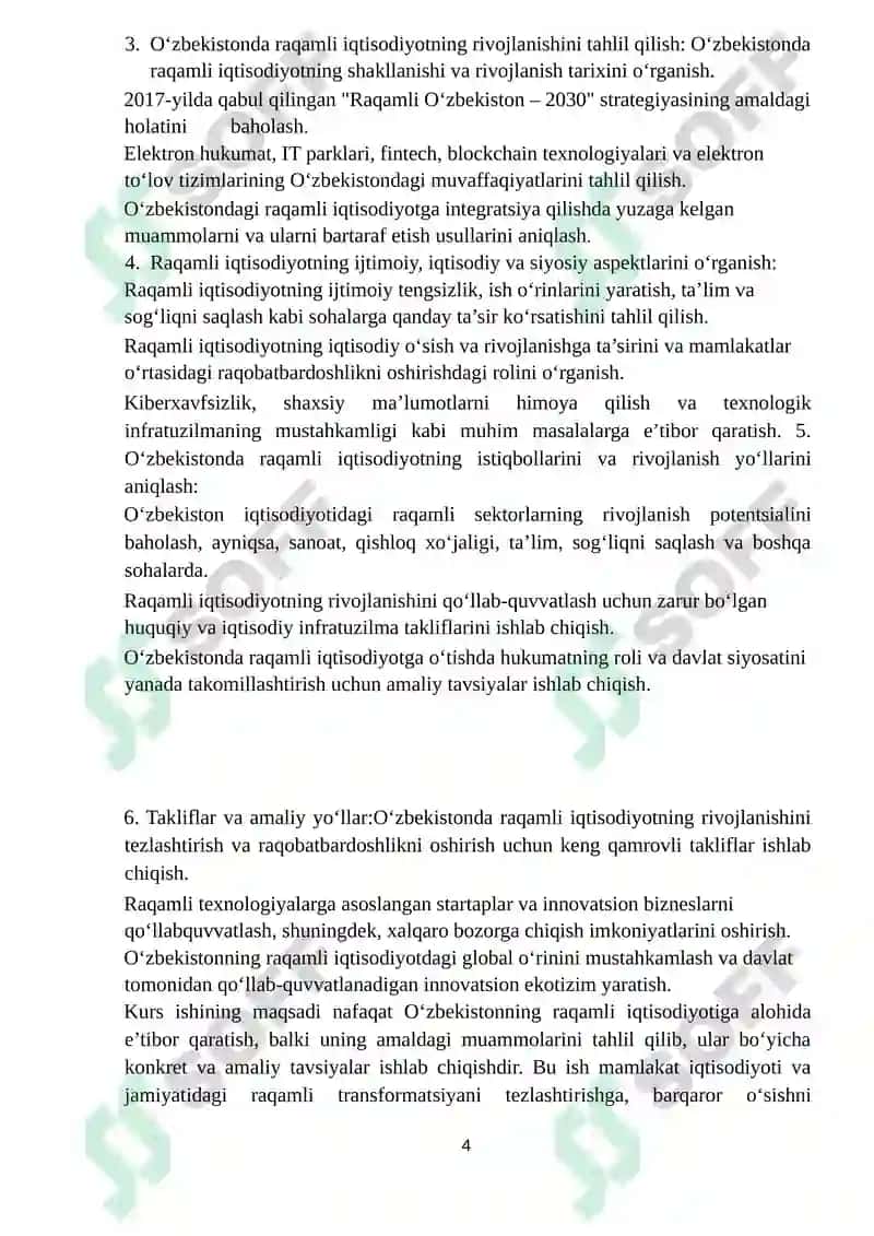 Raqamli iqtisodiyot. Raqamli iqtisodiyotning afzalliklari. O’zbekistonda raqamli iqtisodiyot. 4
