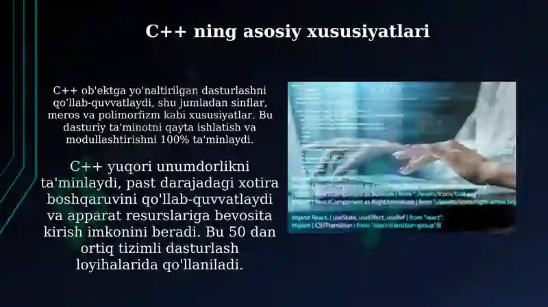 C++ dasturlash tilining interfeysi va imkoniyatlari 4