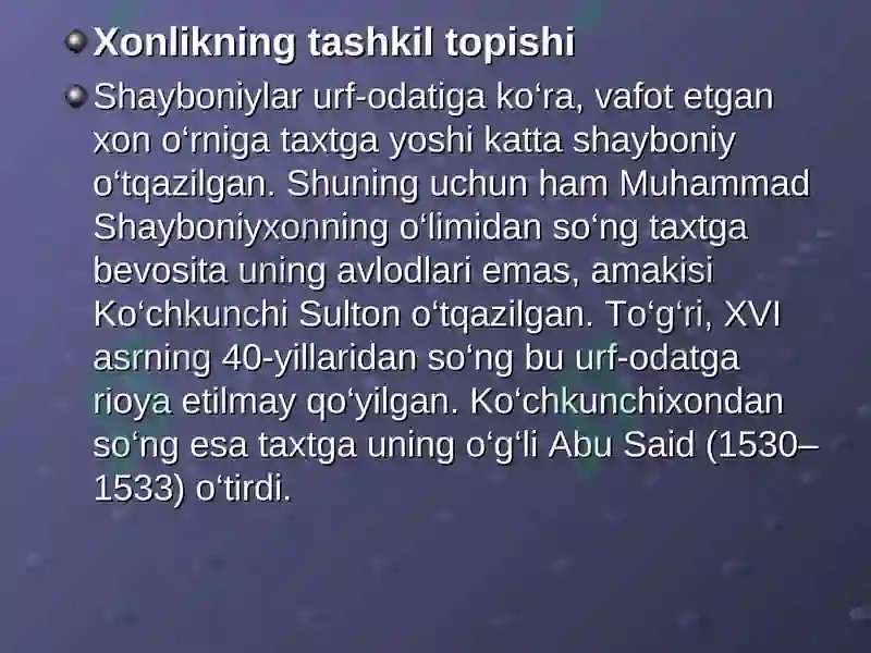 Buxoro xonligining tashkil topishi va siyosiy hayoti. Shayboniylar davrida Buxoro xonligining ijtimoiy siyosiy hayoti 4
