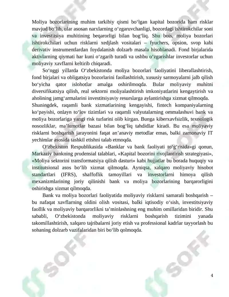 BANK VA MOLIYA BOZORLARI Amaliy Mashg'ulotlari 4