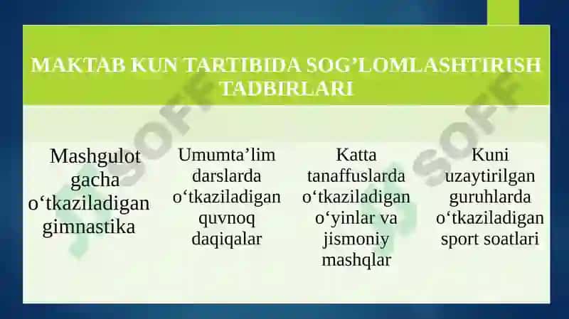 Milliy qadriyatlar asosida jismoniy tarbiya va sport bayramlarini tashkil qilish va o‘tkazish. 4