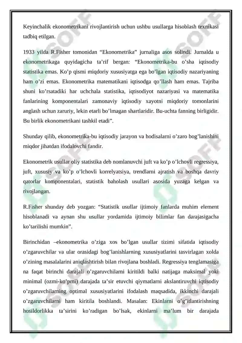 Ekonometrika fanining mohiyati, vazifalari va predmeti 4