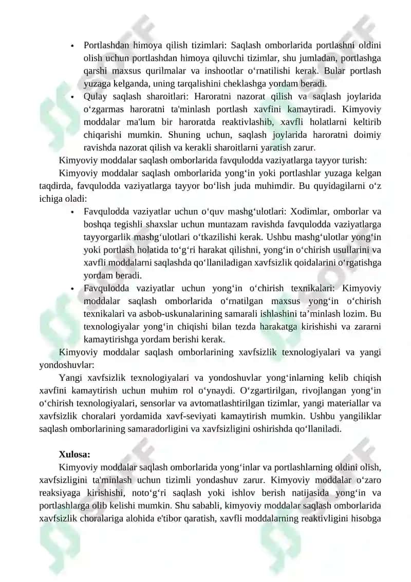Kimyoviy moddalar saqlash omborlarida yonginlar kelib chiqish uslubiyoti 4