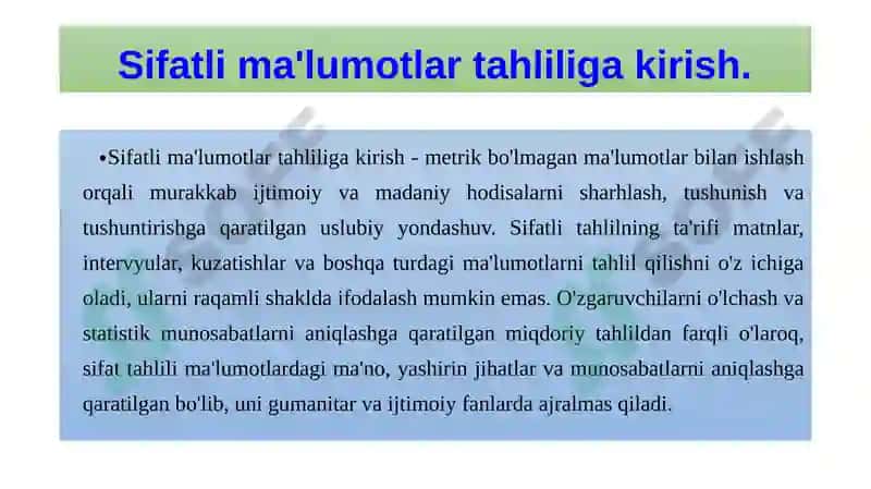 Sifatlima'lumotlarni tahlil qilish ma’ruza(M)№6 4
