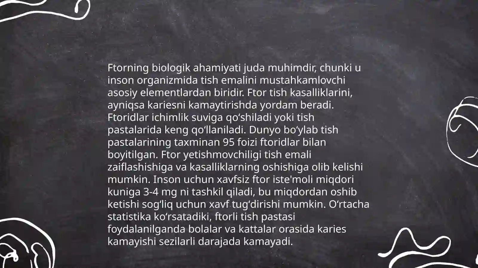 Mikroelementozlar. Ftor kalsiy miqdorining oshib ketishi 4