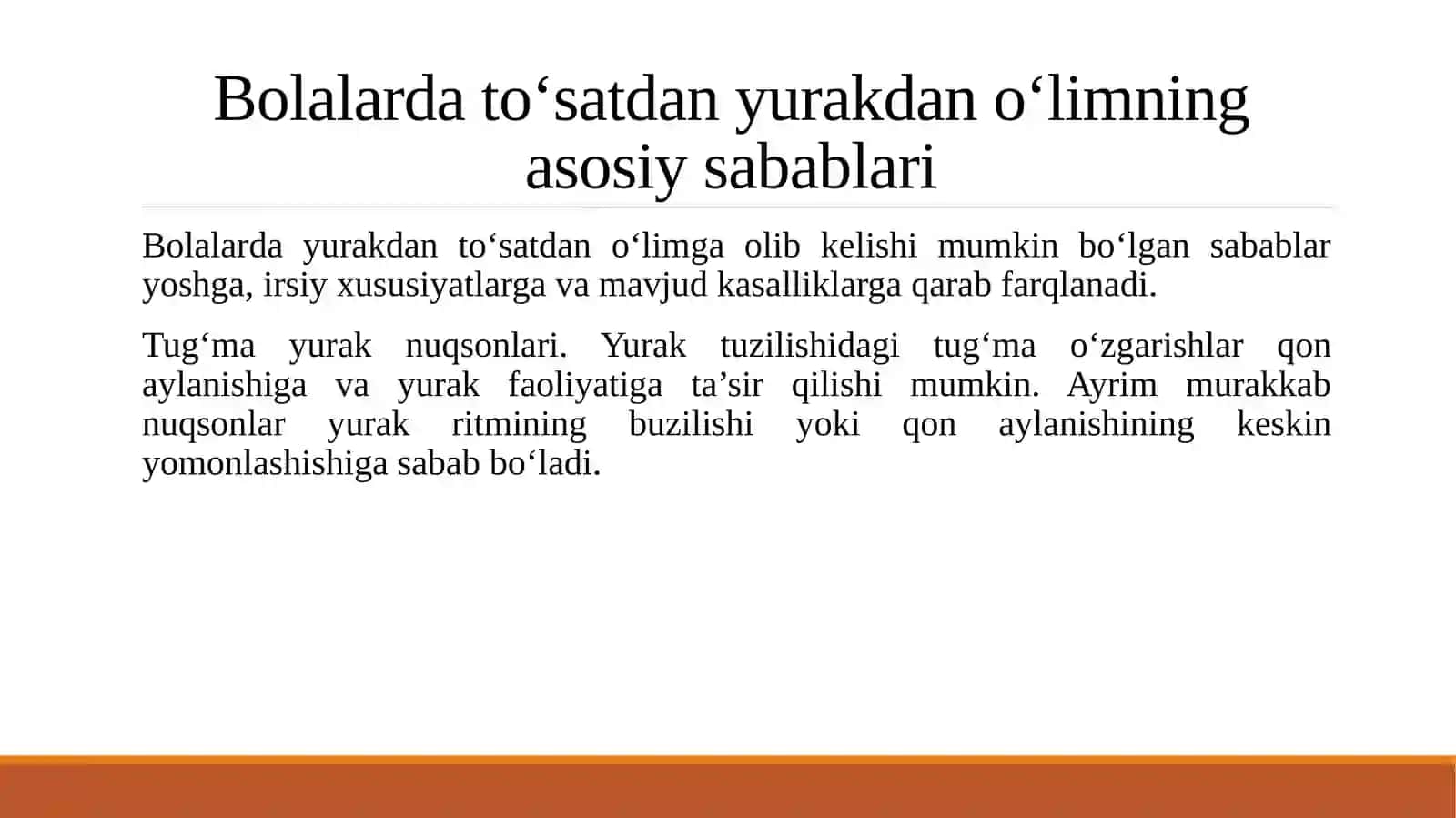 Tasodifiy yurakdan o‘lim sindromi bolalardagi o‘ziga xoslikini tahlil qilish. 4