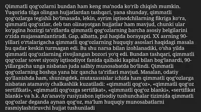 O`ZBEKISTONDA QIMMATLI QOG`OZLAR EMISSIYASI 4