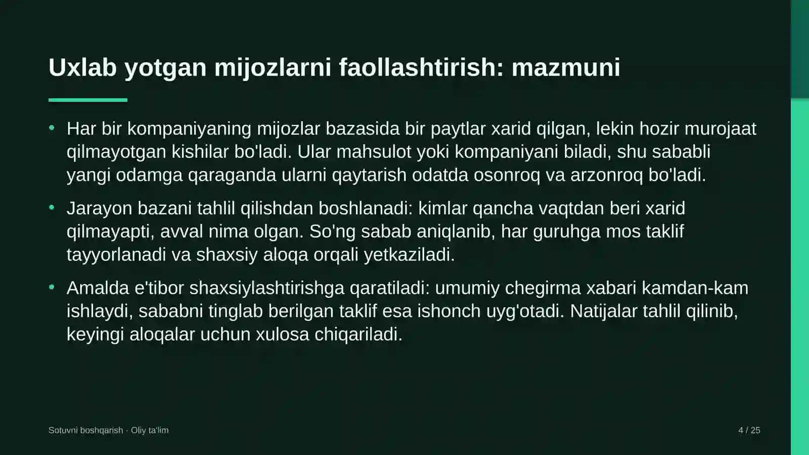 franchayzing tarmoqlarida uxlab yotgan mijozlarni qayta faollashtirish 5222 4