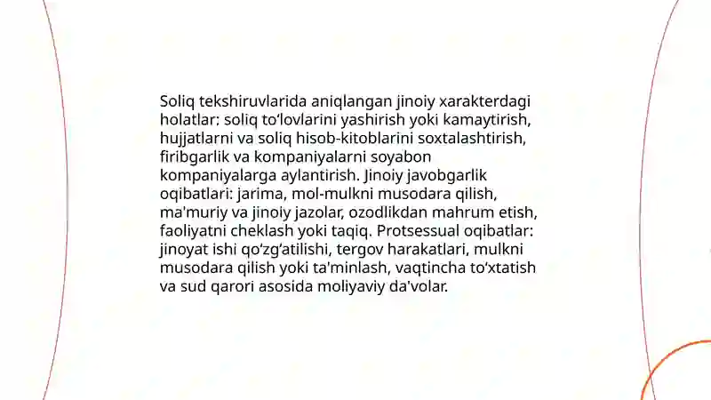 Soliq tekshiruvlarining va soliq nazorati boshqa choralarining huquqiy oqibatlari 4