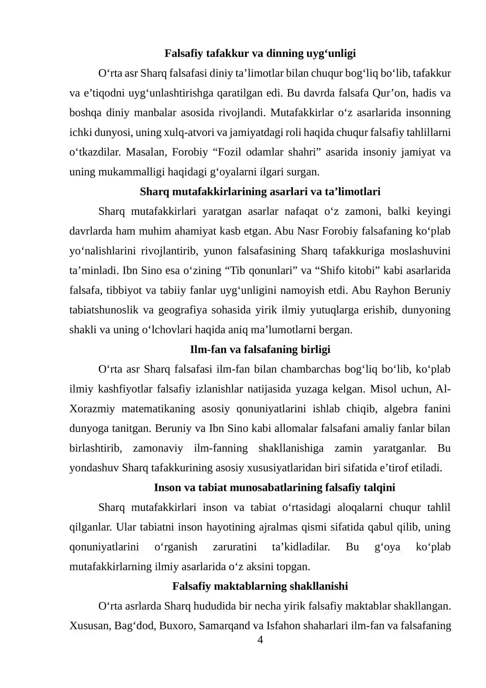 "O'rtа аsr Shаrq fаlsаfаsi vа uyg'onish dаvri xususiyаtlаri" REFERATI 4