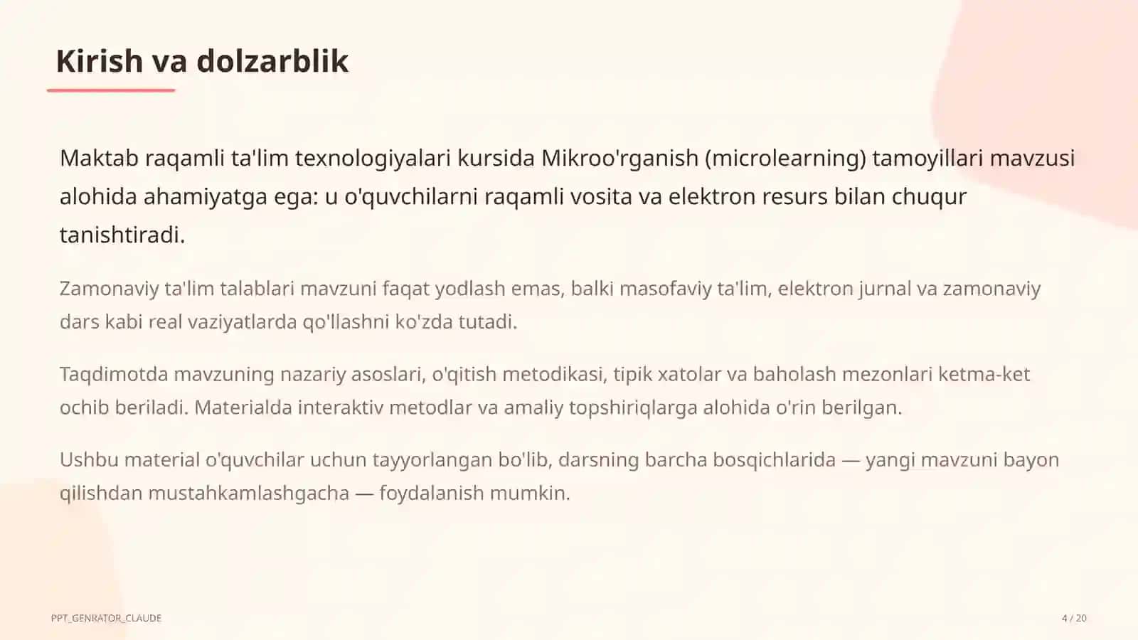 Mikroo'rganish (microlearning) tamoyillari 4