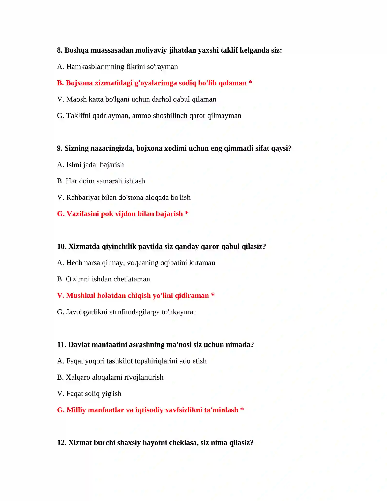Bojxona organlariga ishga kirish test savollari 4
