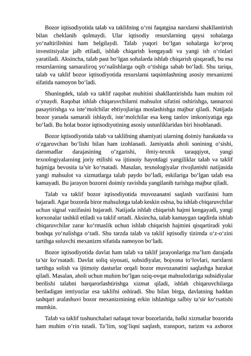 Bozor Iqtisodiyoti Sharoitida Talab va Taklif Munosabatlari 4