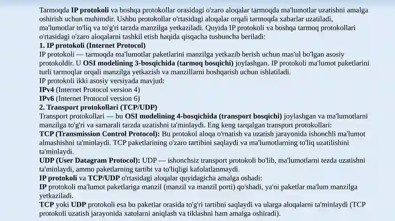 IP Tarmoqlararo O'zaro Aloqa Protokoli 4