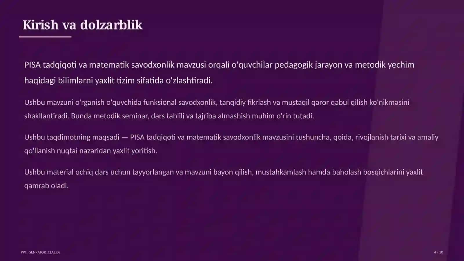 PISA tadqiqoti va matematik savodxonlik 4