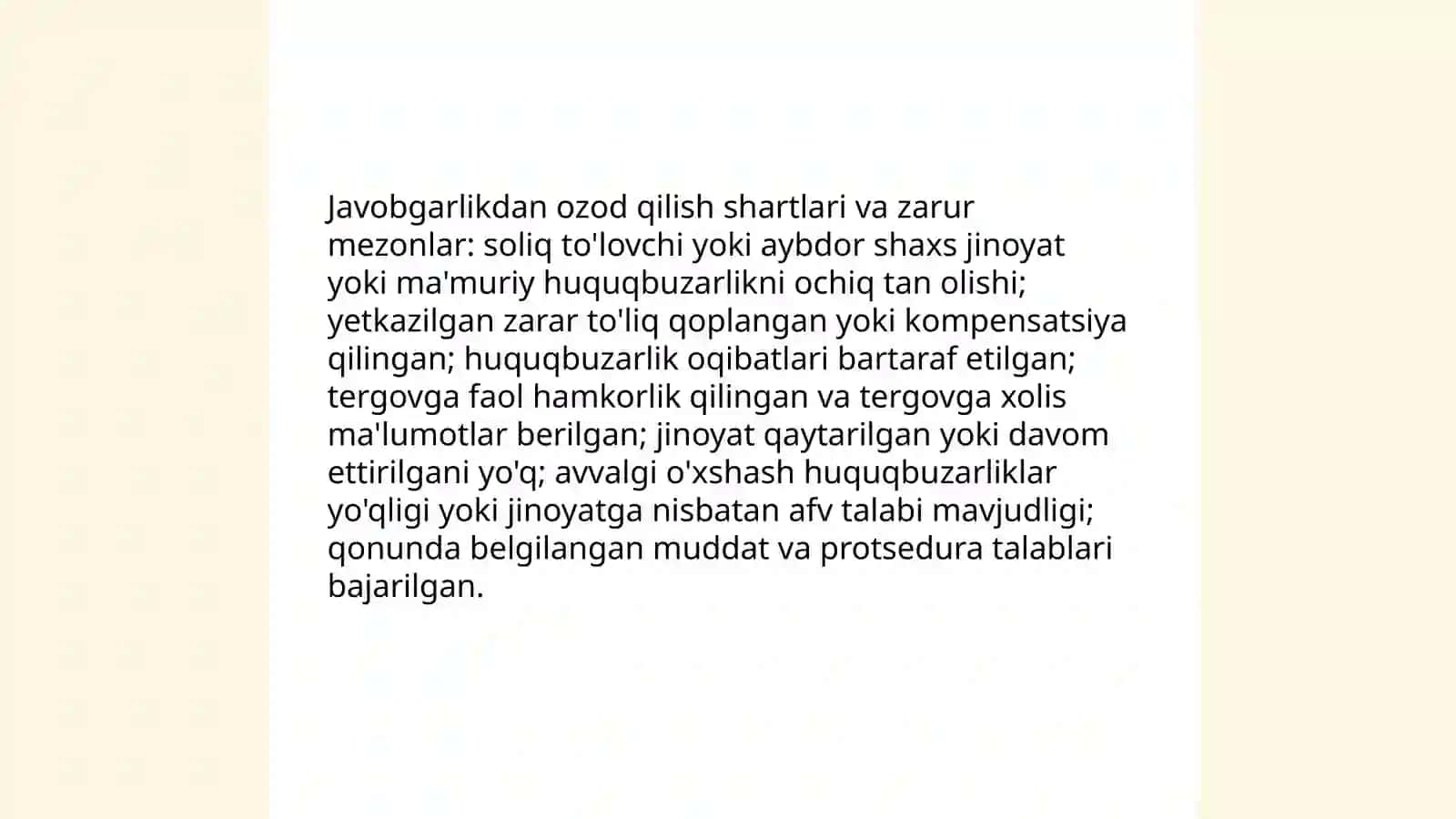 Soliq huquqbuzarliklari uchun javobgarlikdan ozod qilishning huquqiy asoslari (qonun va kodeks normalari) 4