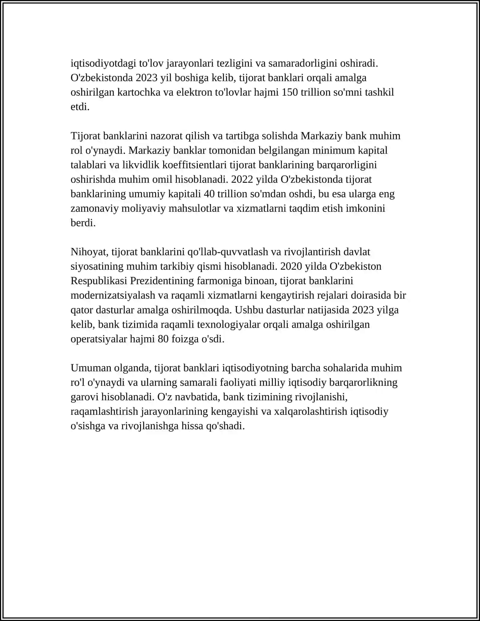 Tijorat banklari va ularning iqtisodiy roli 4