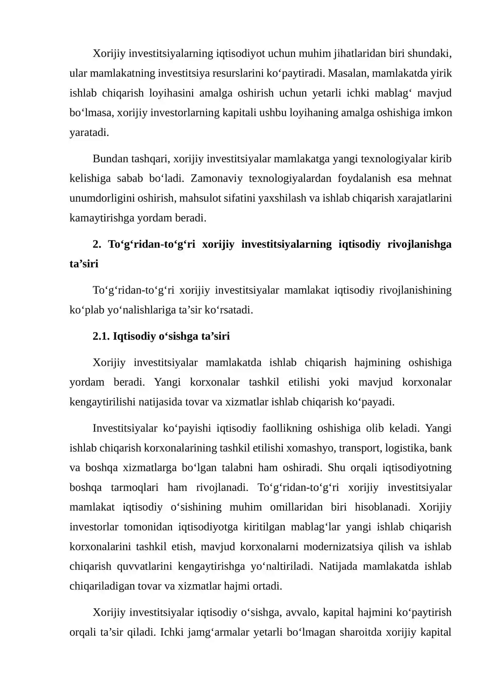 To‘g‘ridan-to‘g‘ri xorijiy investitsiyalarning iqtisodiy rivojlanishga ta’sirini tahlil qilish 4