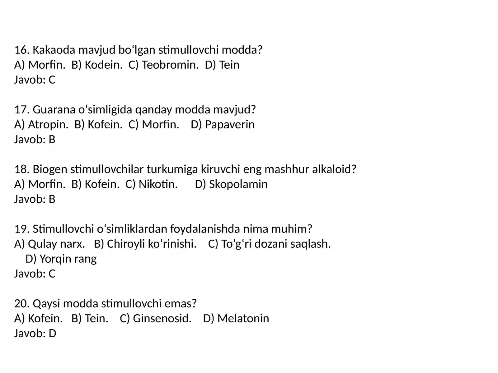 dorivor o'simliklar haqida test 4