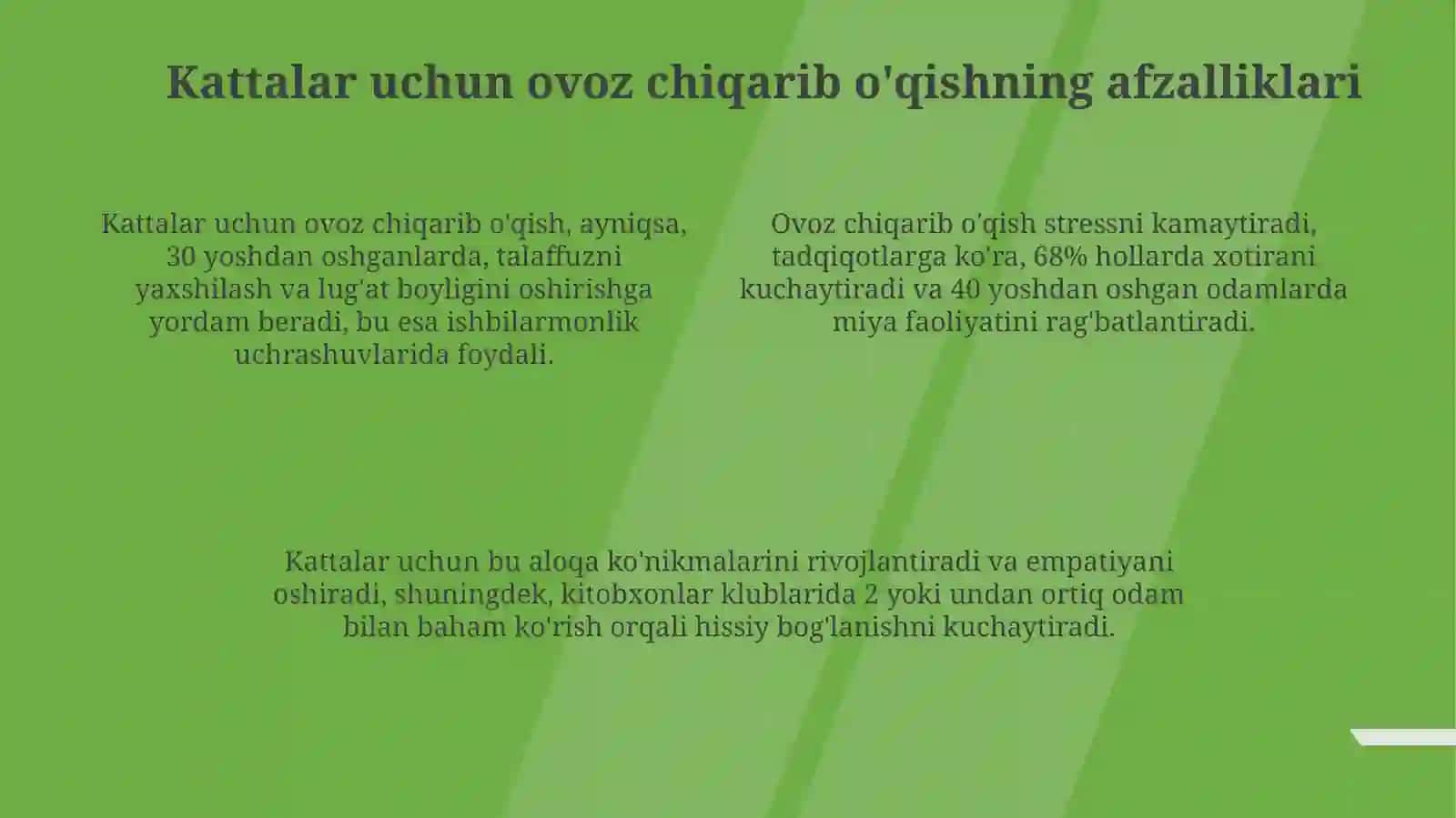 Ovozli o'qishning avzalliklari 4