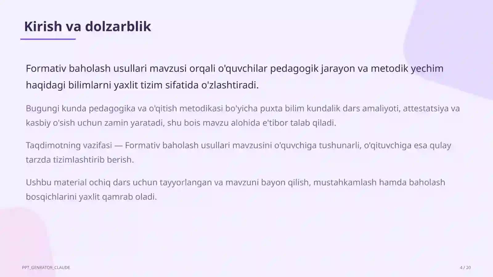 Formativ baholash usullari 4