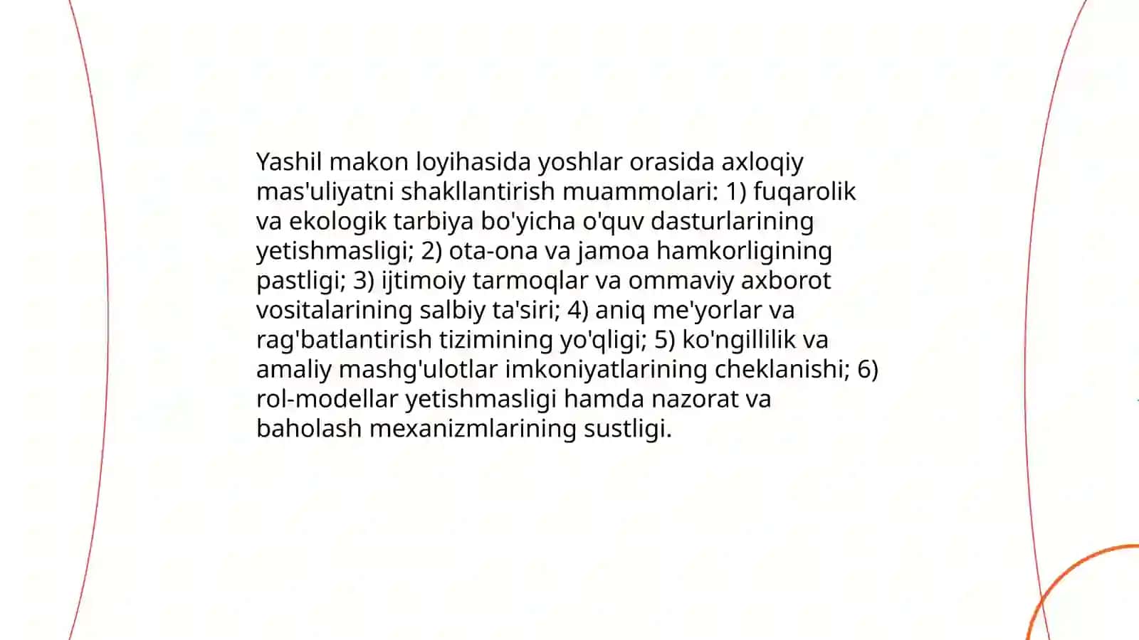 Yashil makon loyihasi axloqiy va tarbiyaviy muammolar tahlili 4