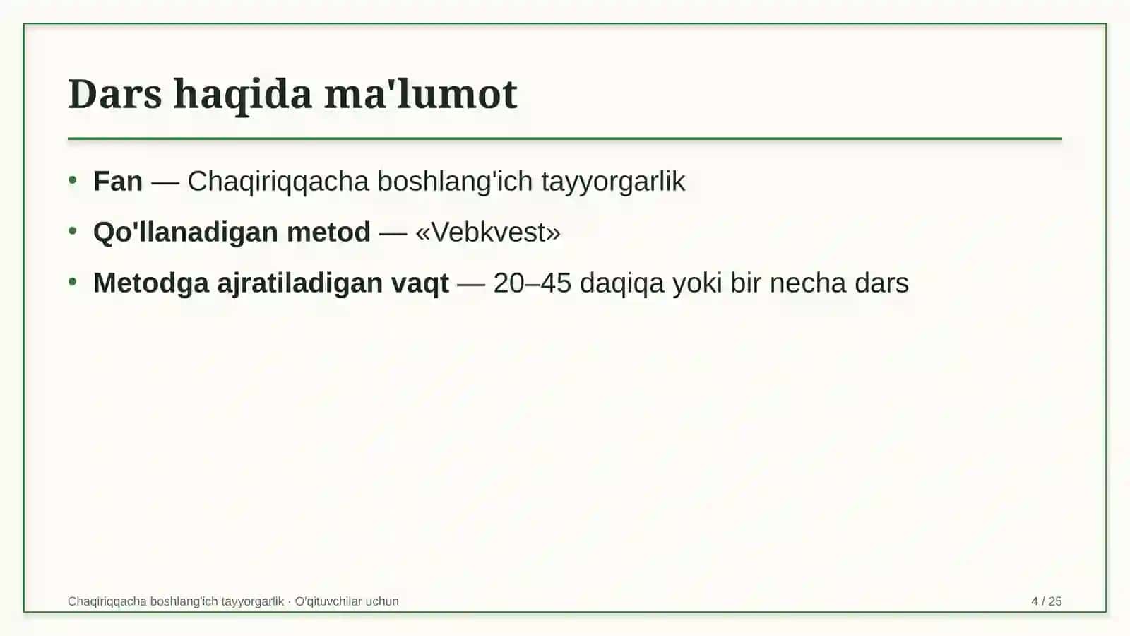 chaqiriqqacha boshlang'ich tayyorgarlik darslarida vebkvest metodidan foydalanish 1384 4