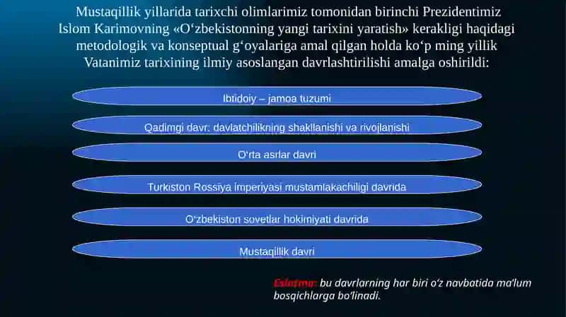 1-mavzu Kirish. «O‘zbekistonningengyangitarixi»o‘quv faniningpredmeti,maqsadivavazifalari,nazariy-metodologiktamoyillari 4