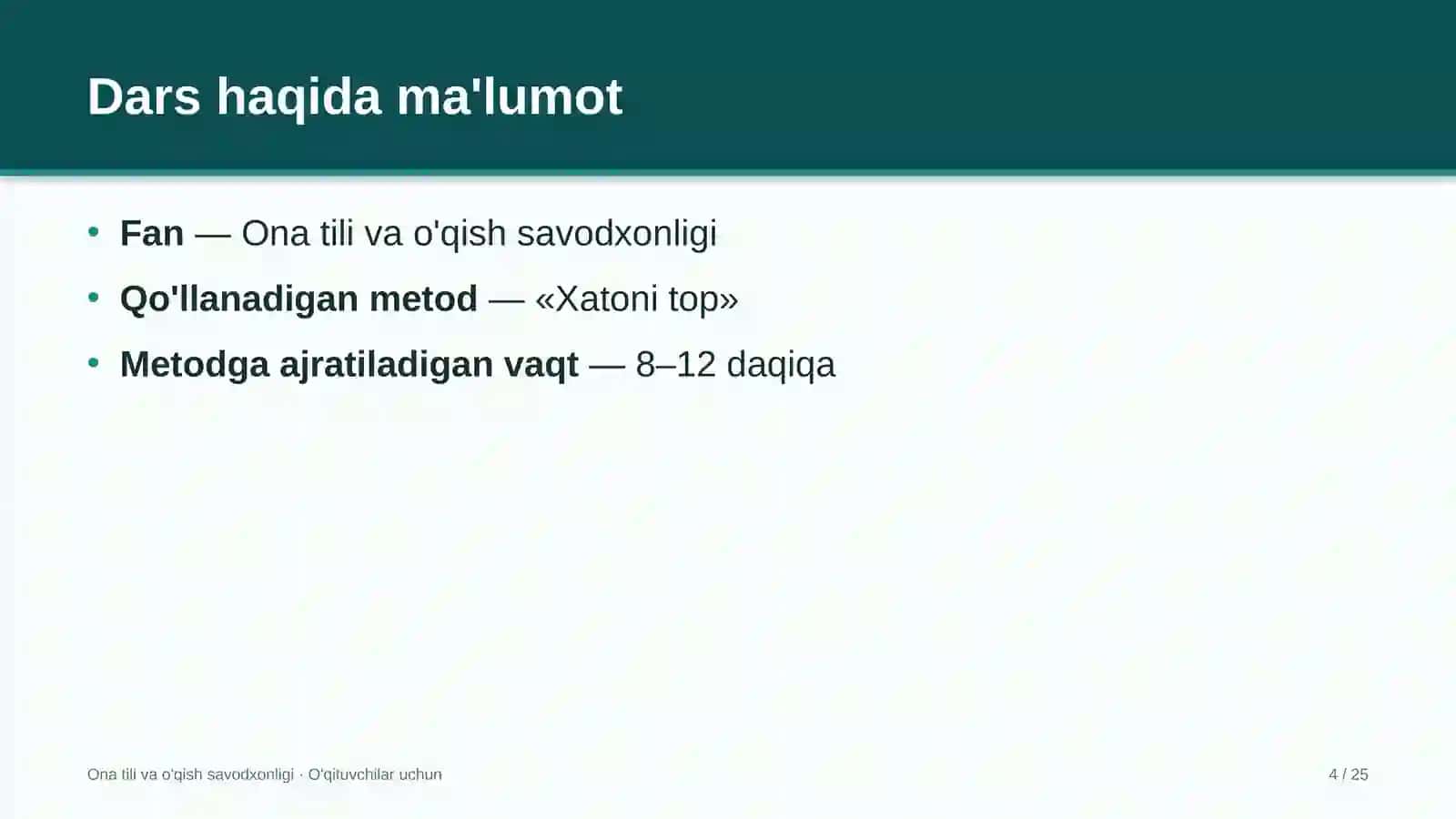 ona tili va o'qish savodxonligi darslarida xatoni top metodidan foydalanish 3661 4