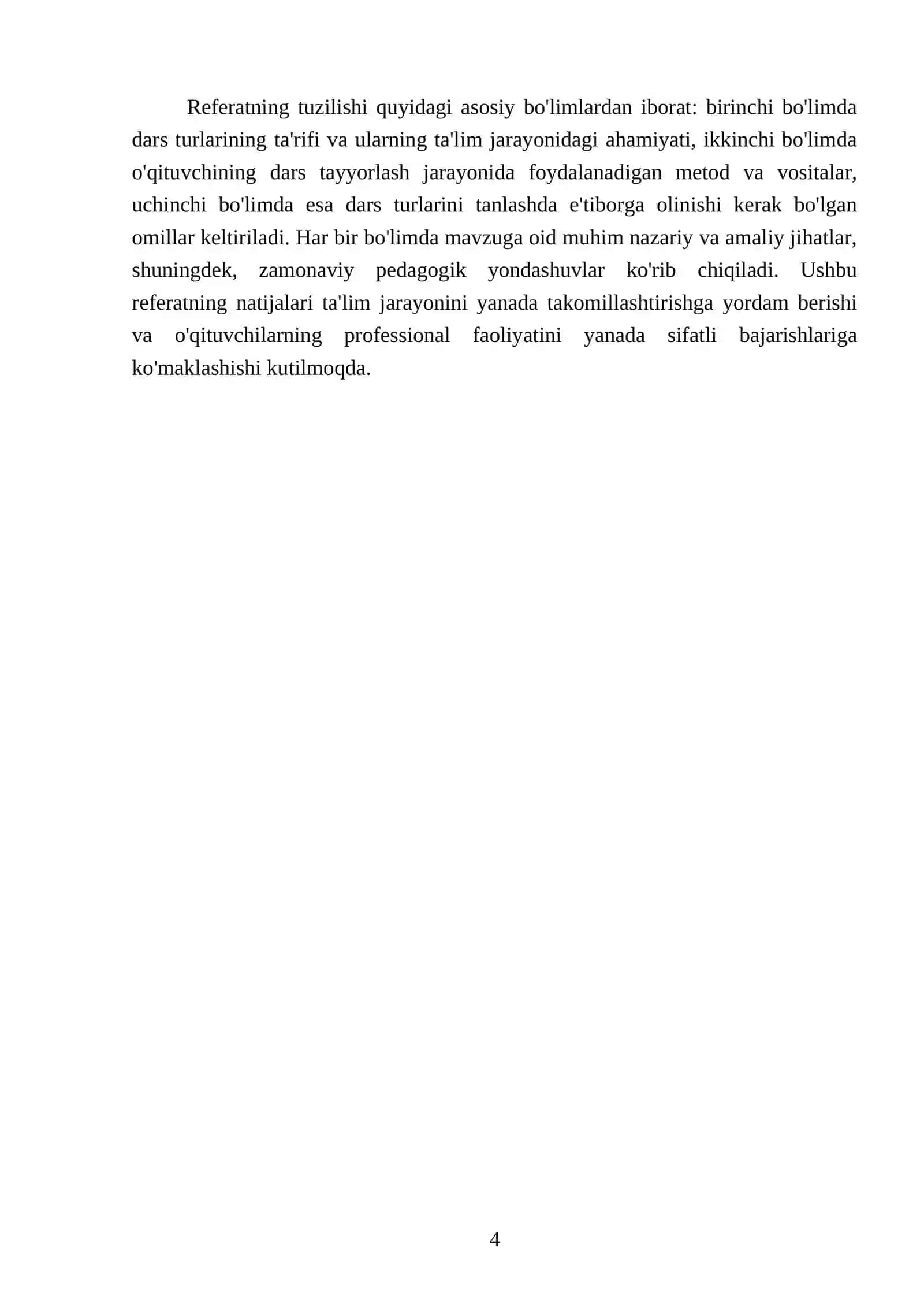 Asosiy dars tiplari oʻqituvchining darsga tayyorlanish tizimi 4