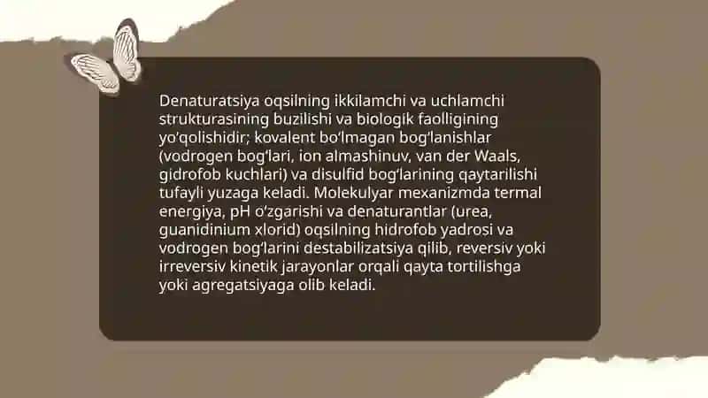 Oqsillarning denaturatsiya va folding. Folding jarayonida shaperonlarning ro‘li 4