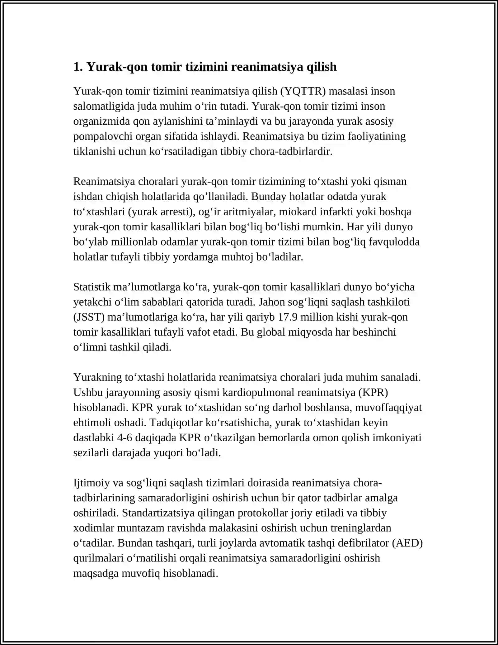 TÓSATDAN YURAK TÓXTAGANDA REANIMATSIYA CHORA-TADBIRLARI 4