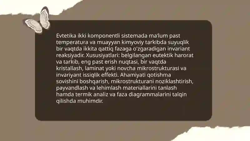 Ikki kompanentli sistemalarda fazalar muvozanati.Evtetika va evtetik aralashma.Termik analiz 4