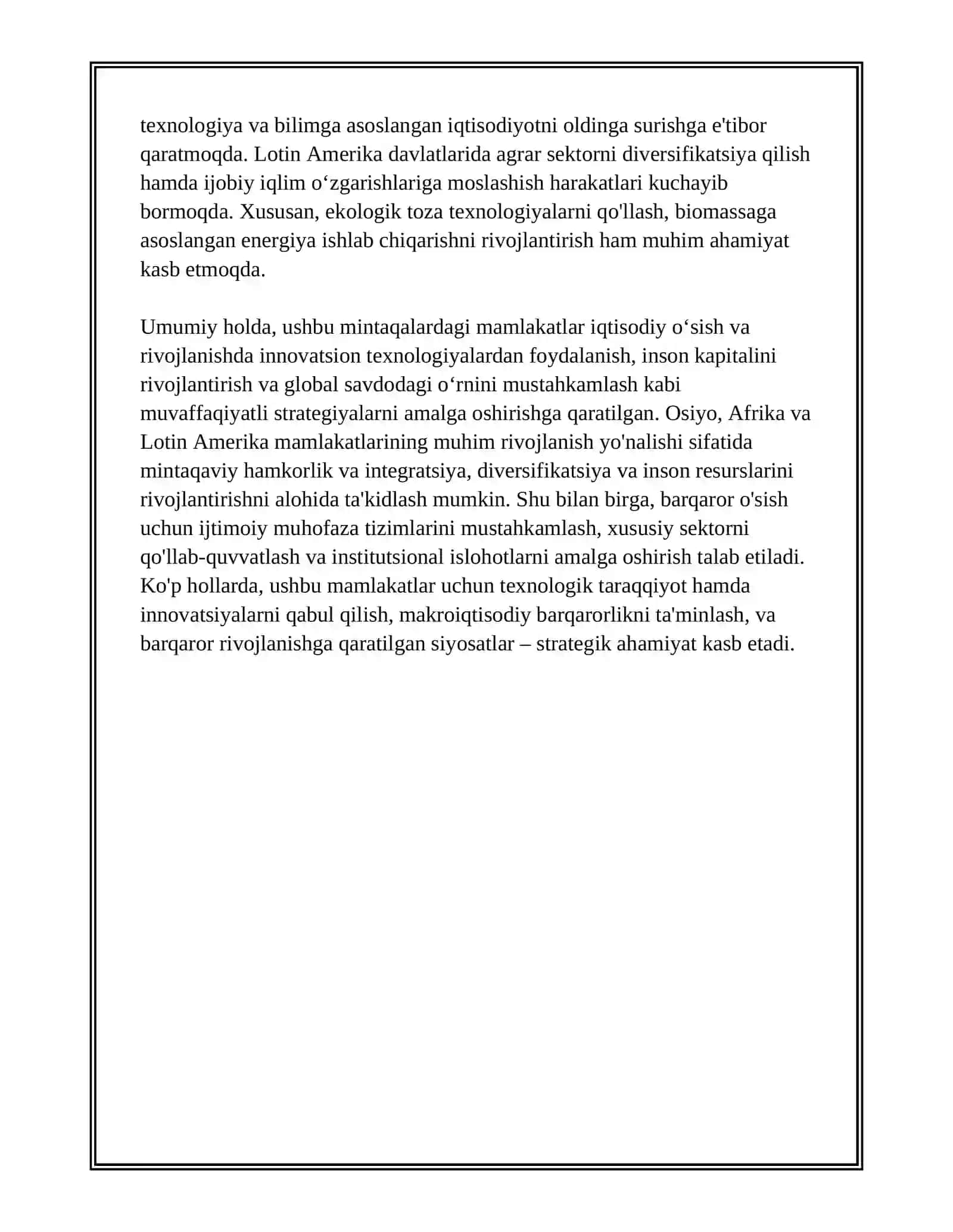 OSIYO AFRIKA VA LOTIN AMERIKA MAMLAKATLARI RIVOJLANISHININGASOSIY YOʻNALISHI 4
