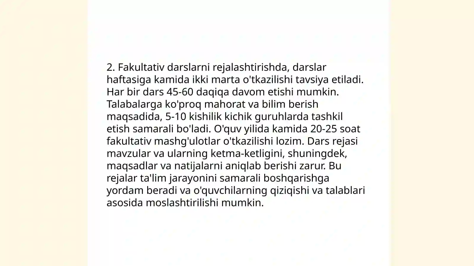 Fakultativ darslarni tashkil etish 4
