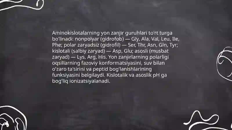 Aminakislatalar. Tuzilishi xosallari va biologik vazifalari 4