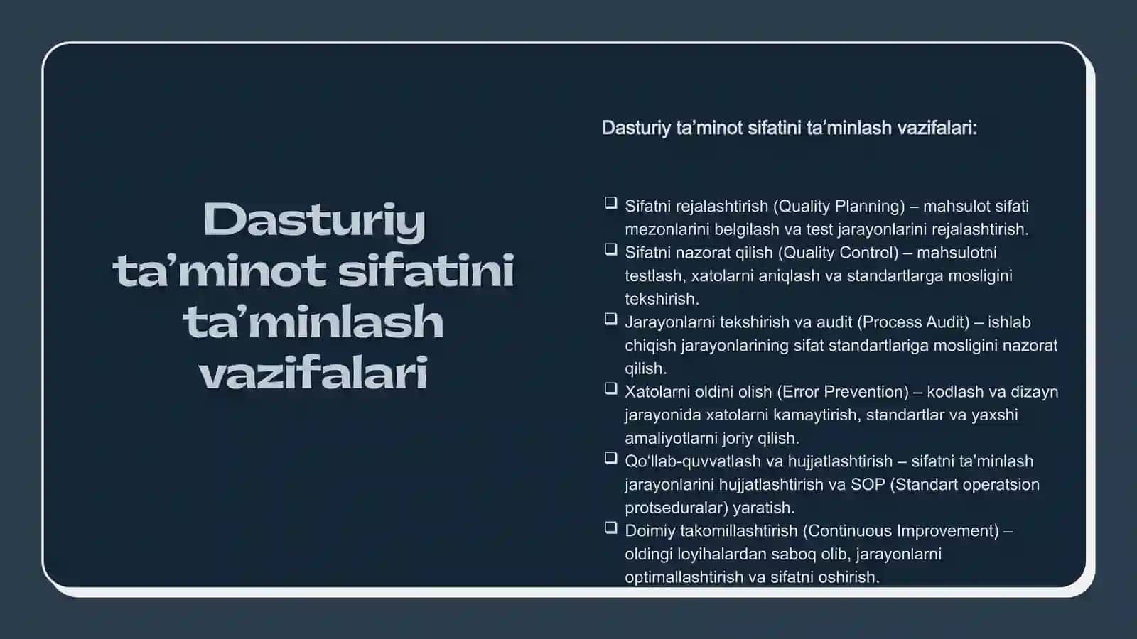 Dasturiy ta’minot sifatini ta’minlash faniga kirish 4