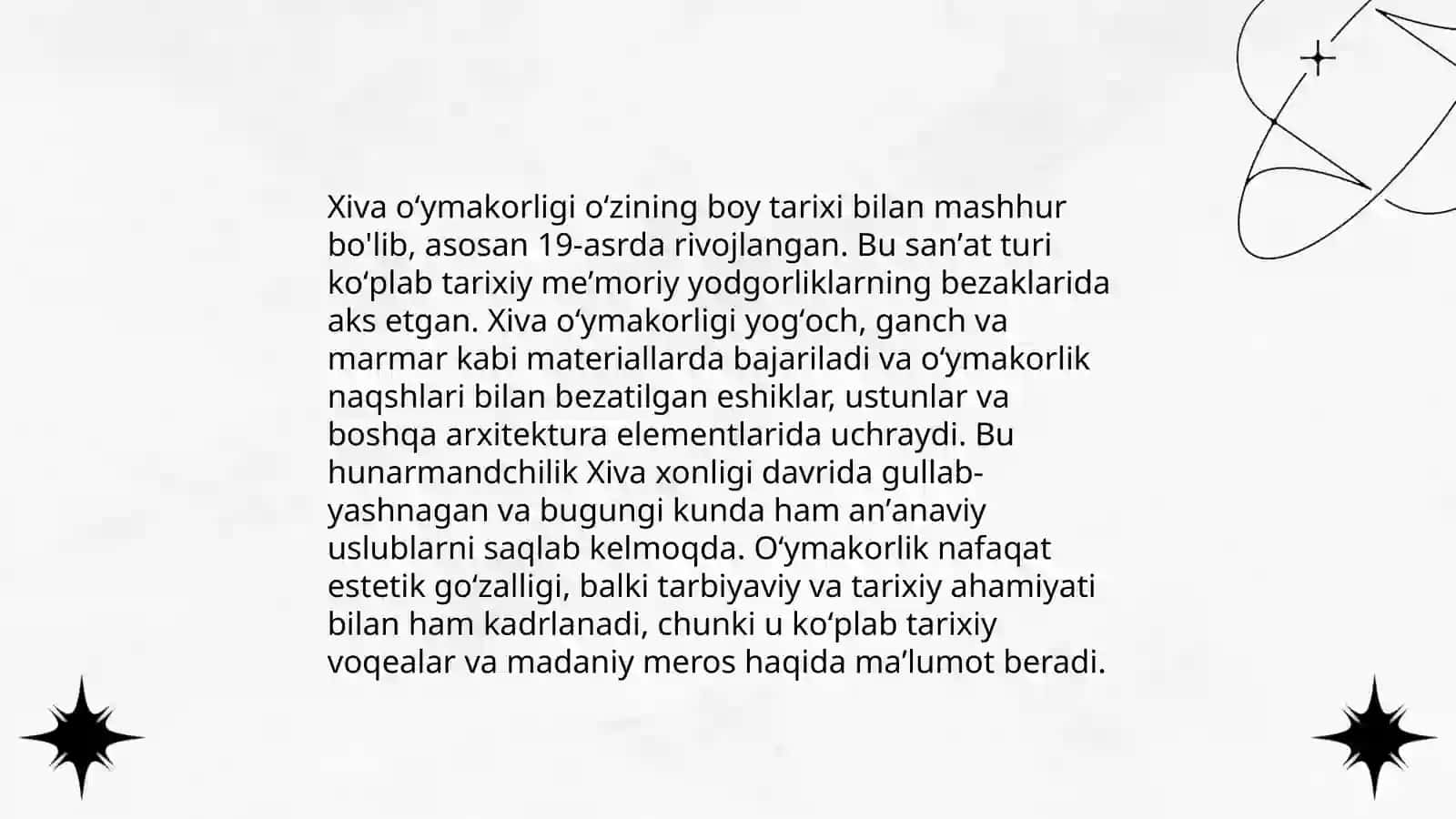 Toshkent oʻymakorligining Xiva oʻymakorligidan farqi 4