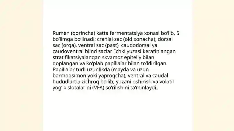 Kavsh qaytaruvchi hayvonlarning diafragmadan keyingi ovqat hazm qilish sistemasi 4