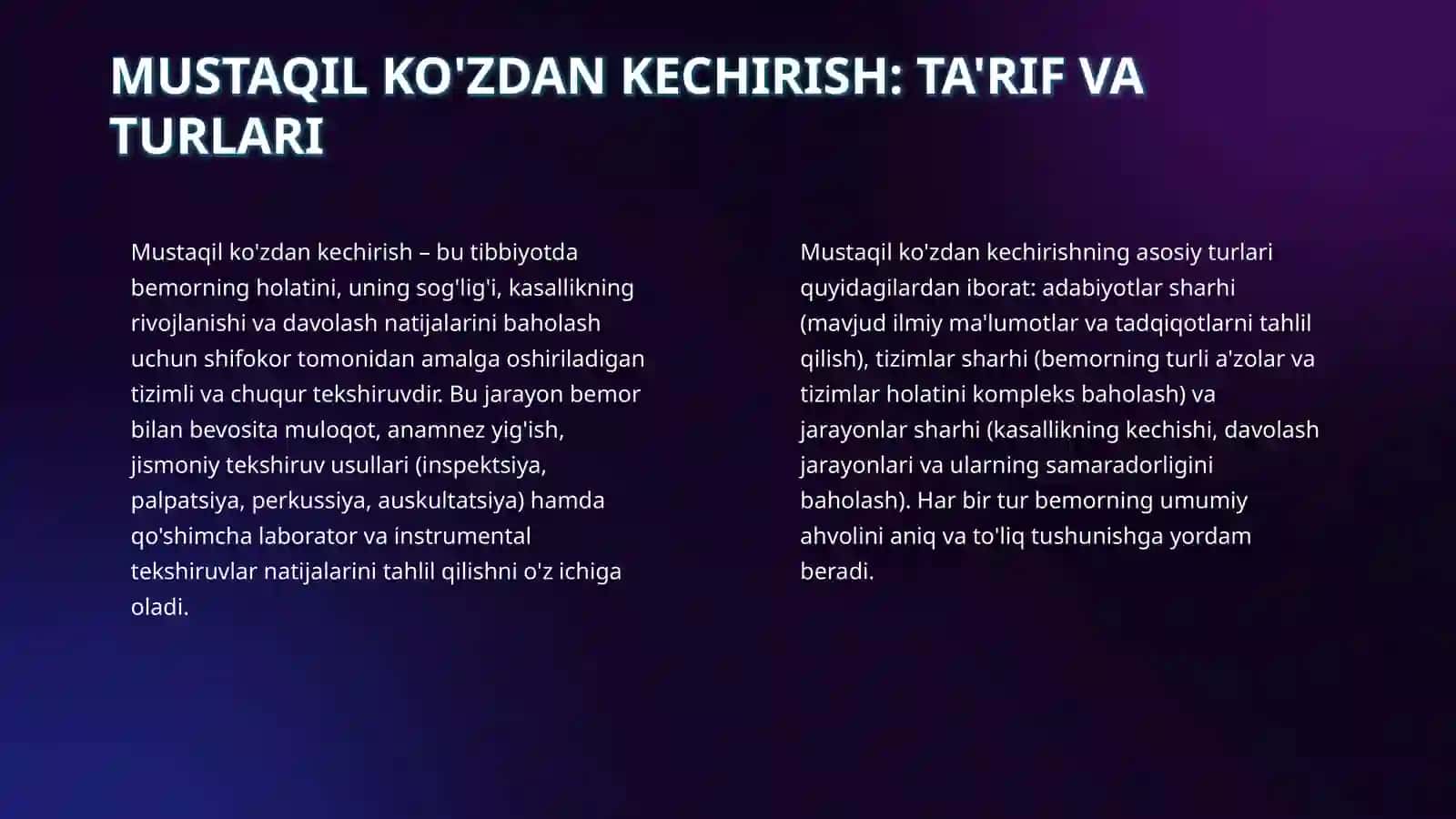 Bemorni mustaqil koʻzdan kechirish 4