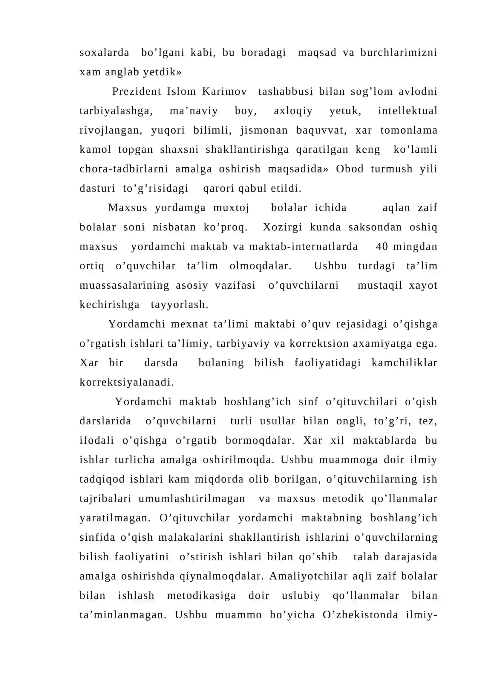 Ixtisoslashtirilgan yordamchi maktabda o’qish darslarini tashkil etishning o’ziga xosligini o’rganish 4