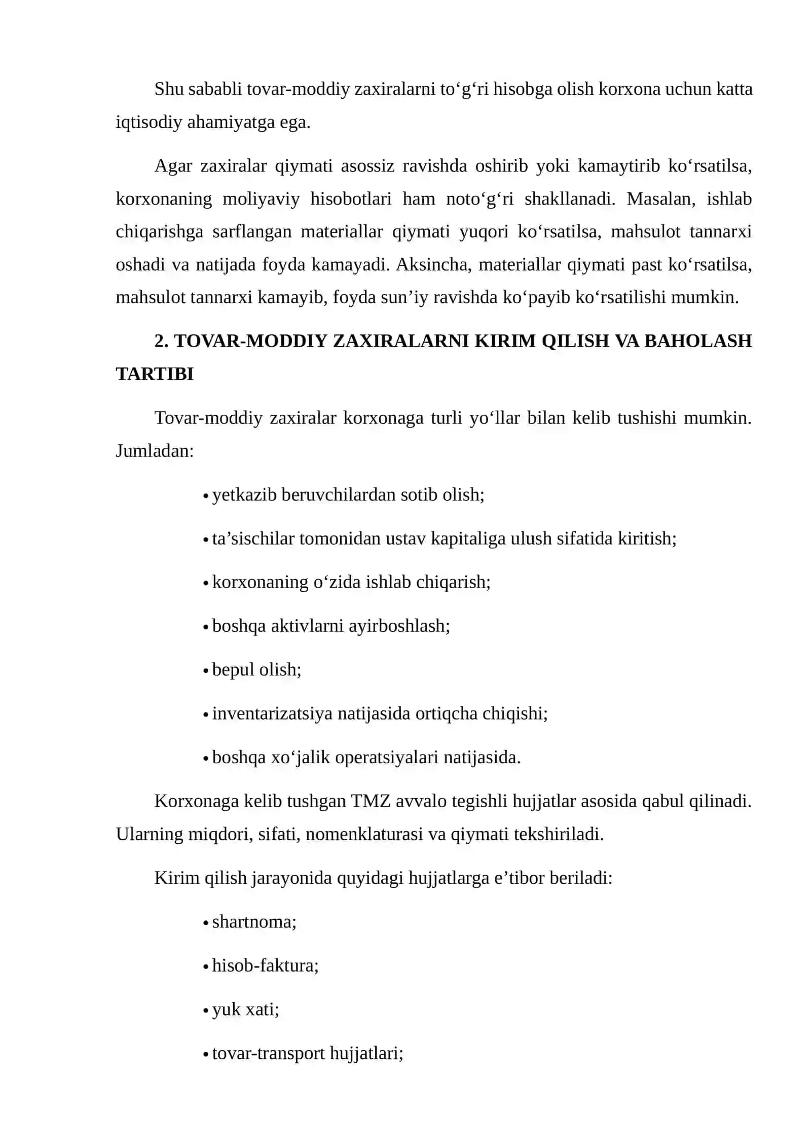 Tovar-moddiy zaxiralar kirim qilish va ishlab chiqarishga sarflash vaqtida baholashning to‘g‘riligini tekshirish 4