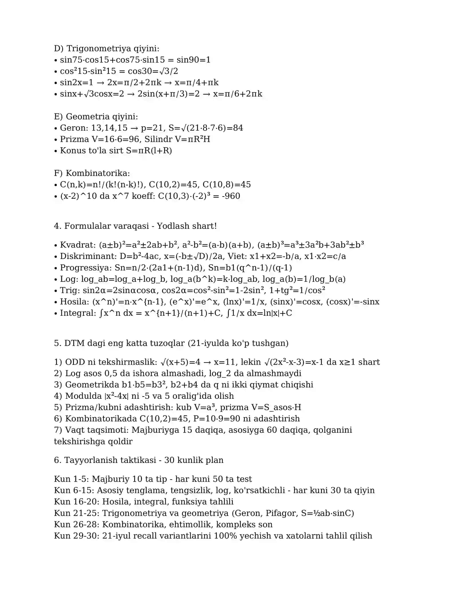 DTM 2026 MATEMATIKA - TO'LIQ QO'LLANMA + 100 TA TEST (Majburiy + Asosiy) 4