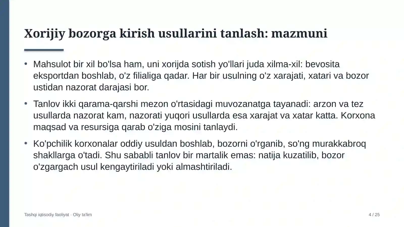 xostellarda xorijiy bozorga kirish usullarini tanlash 2762 4