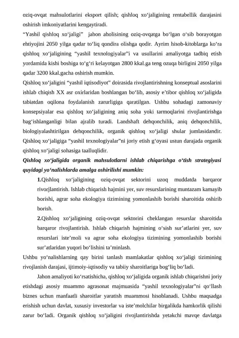 ORGANIK QISHLOQ XO‘JALIGINI RIVOJLANTIRISH YO‘NALISHLARI. 4